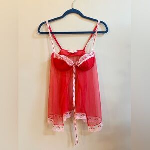 Victoria’s Secret Babydoll Coquette Girl Red Sheer Lace Accent Teddy Lingerie